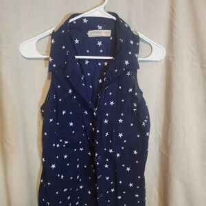 Faded Glory Blue Button Down Sleeveless Top
